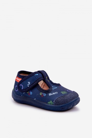 Pantofole Milami per bambini elastiche con chiusura adesiva color blu scuro Ambette