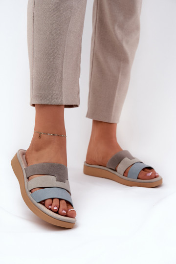 Comode pantofole da donna beige-colore blu Oxena 2