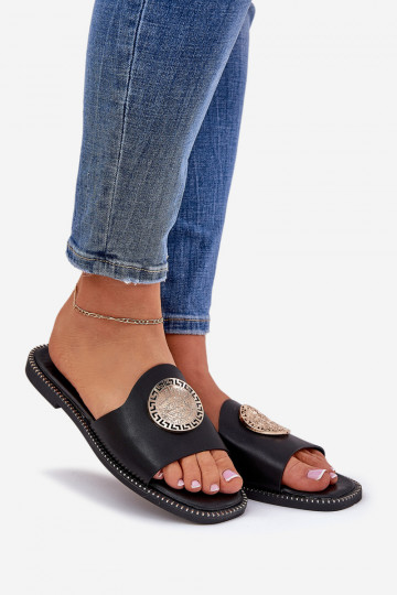 Eko Pantofole in pelle con tacchi larghi Z Ozdoba colore nero Tatereia