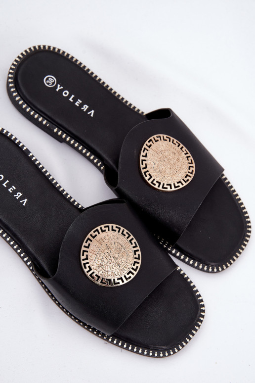 Eko Pantofole in pelle con tacchi larghi Z Ozdoba colore nero Tatereia