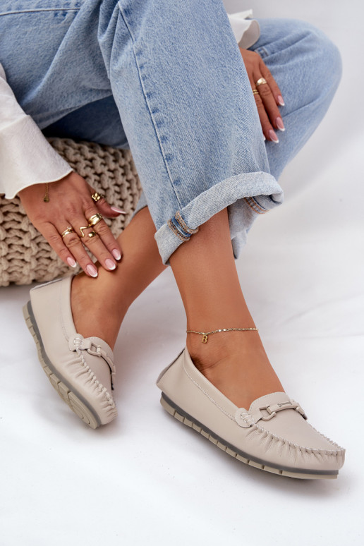 isoscele Pelle Mocassini con ornamenti S.Barski LR51-547 beige