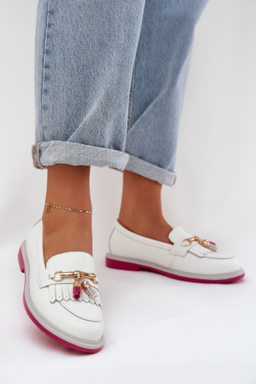 Pelle Stile elegante Mocassini con tacchi larghi S.Barski LR51-768 Colore bianco