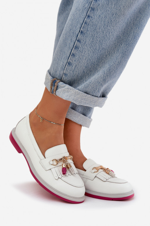 Pelle Stile elegante Mocassini con tacchi larghi S.Barski LR51-768 Colore bianco