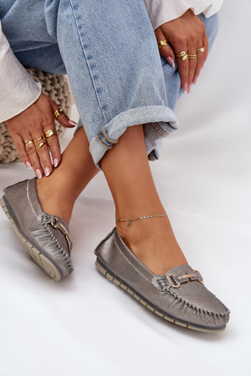 con lucentezza isoscele Mocassini Realizzato in pelle naturale D&A LR51-546 color argento