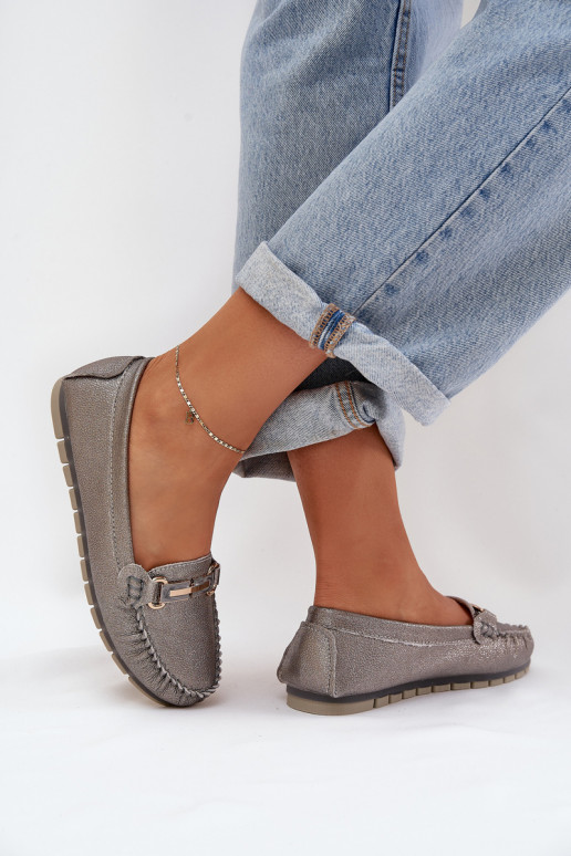 con lucentezza isoscele Mocassini Realizzato in pelle naturale D&A LR51-546 color argento