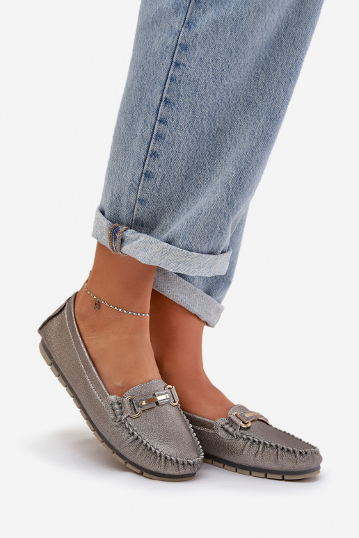 con lucentezza isoscele Mocassini Realizzato in pelle naturale D&A LR51-546 color argento