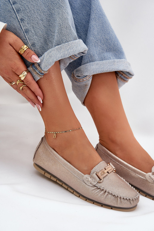 con lucentezza isoscele Mocassini Realizzato in pelle naturale D&A LR51-546 colore dorato