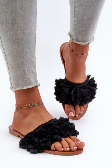 isoscele Pantofole da donna con frange colore nero Rialle
