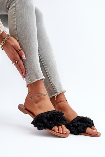 isoscele Pantofole da donna con frange colore nero Rialle 2