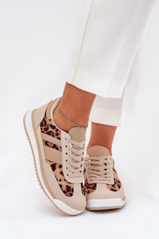 scarpe da ginnastica Scarpe modello sneakers Femminile con motivi di pelliccia di leopardo beige-colore marrone Galabis