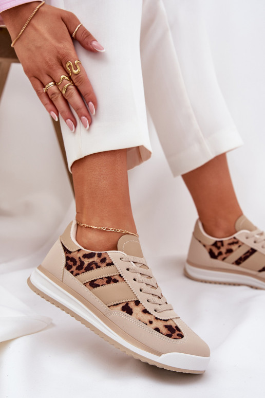 scarpe da ginnastica Scarpe modello sneakers Femminile con motivi di pelliccia di leopardo beige-colore marrone Galabis