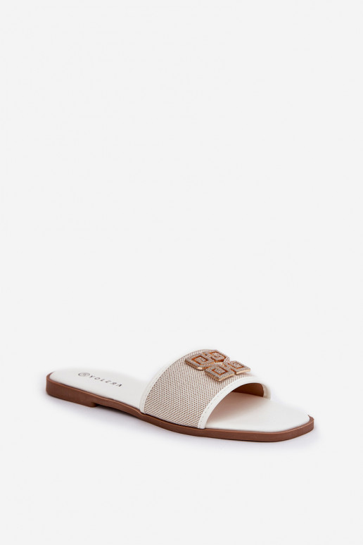 Stile elegante Pantofole da donna con ornamenti con tacchi larghi Colore bianco Lovehia