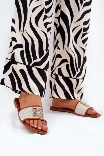 Stile elegante Pantofole da donna con ornamenti con tacchi larghi colore marrone Lovehia