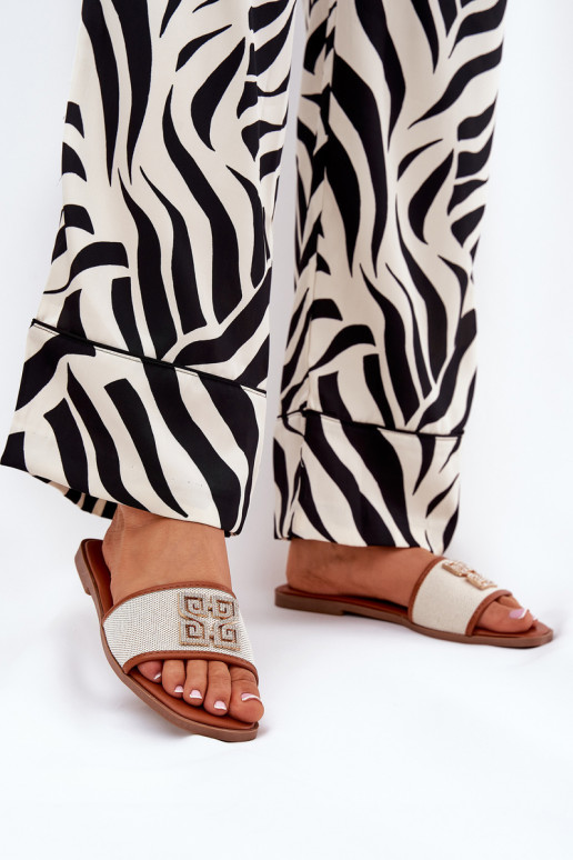 Stile elegante Pantofole da donna con ornamenti con tacchi larghi colore marrone Lovehia