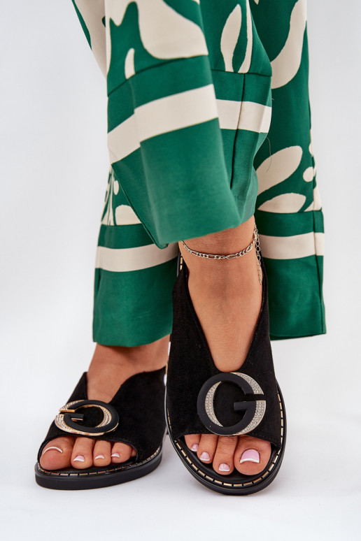 Sandali bassi con ornamenti colore nero Haliones