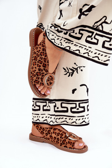 Sandali bassi con ornamenti con motivi di pelliccia di leopardo colore marrone Haliones
