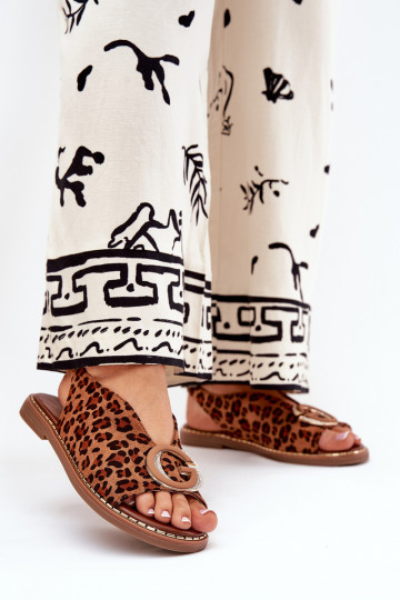 Sandali bassi con ornamenti con motivi di pelliccia di leopardo colore marrone Haliones 2