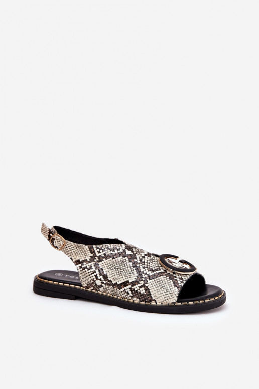 Sandali bassi con ornamenti modelli di serpenti beige-colore marrone Haliones