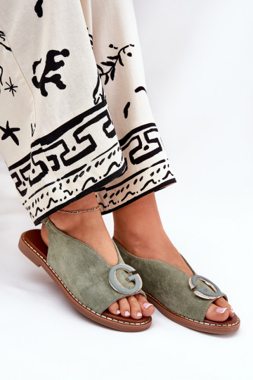 Sandali bassi con ornamenti colore verde Haliones