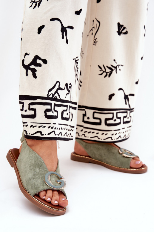 Sandali bassi con ornamenti colore verde Haliones