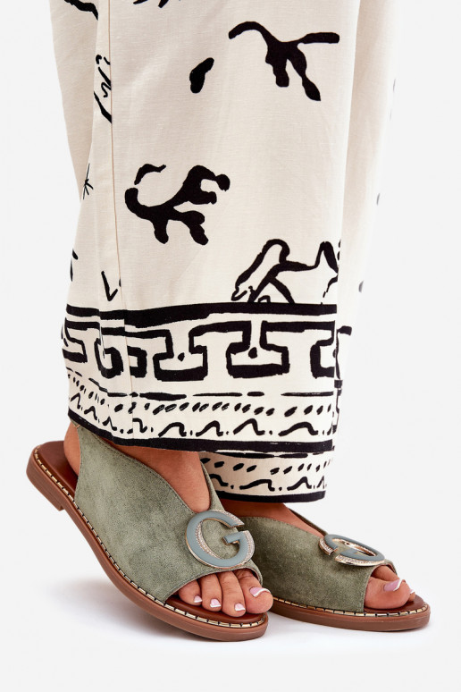 Sandali bassi con ornamenti colore verde Haliones