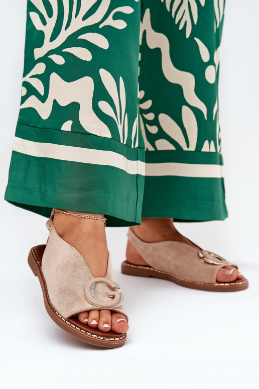 Sandali bassi con ornamenti beige Haliones