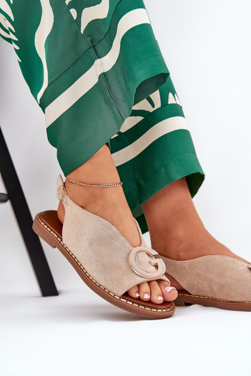 Sandali bassi con ornamenti beige Haliones