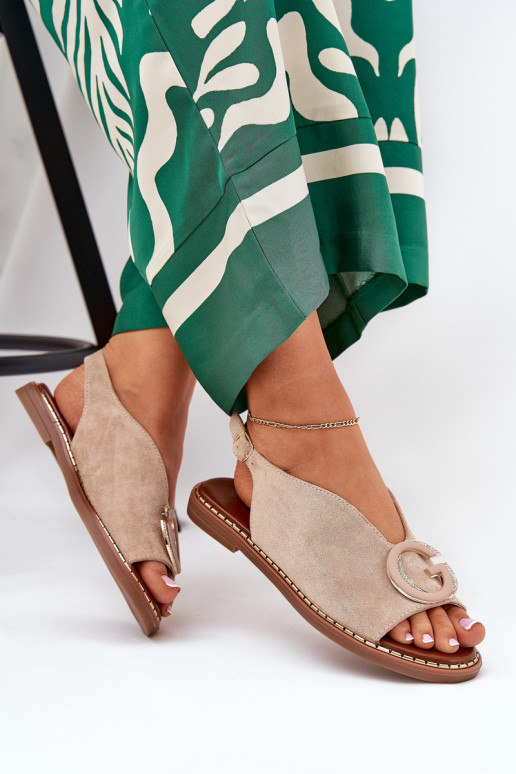 Sandali bassi con ornamenti beige Haliones