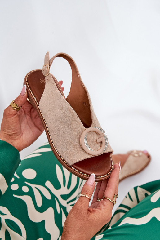 Sandali bassi con ornamenti beige Haliones