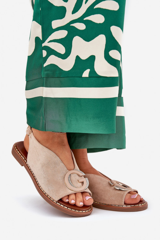 Sandali bassi con ornamenti beige Haliones