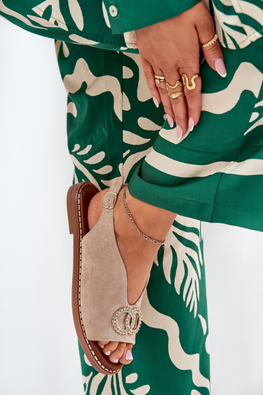 Sandali da donna con ornamenti con tacchi larghi in ecopelle scamosciataoAe beige Ralisses