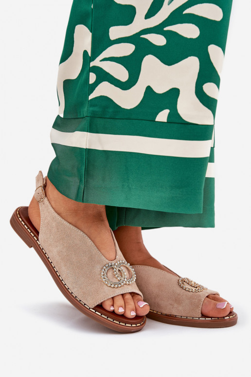 Sandali da donna con ornamenti con tacchi larghi in ecopelle scamosciataoAe beige Ralisses