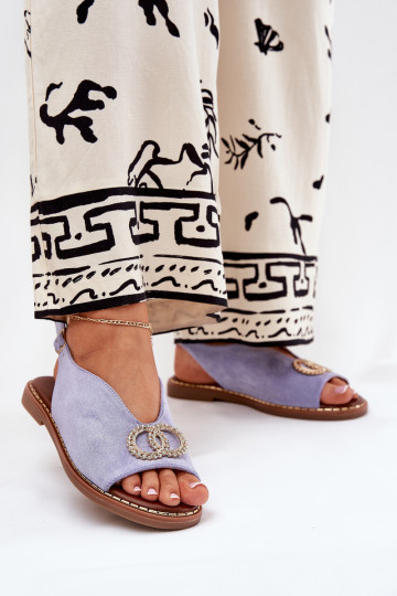 Sandali da donna con ornamenti e tacco largo in ecopelle blu Ralisses