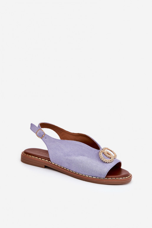 Sandali da donna con ornamenti con tacchi larghi in ecopelle scamosciataoAe colore blu Ralisses