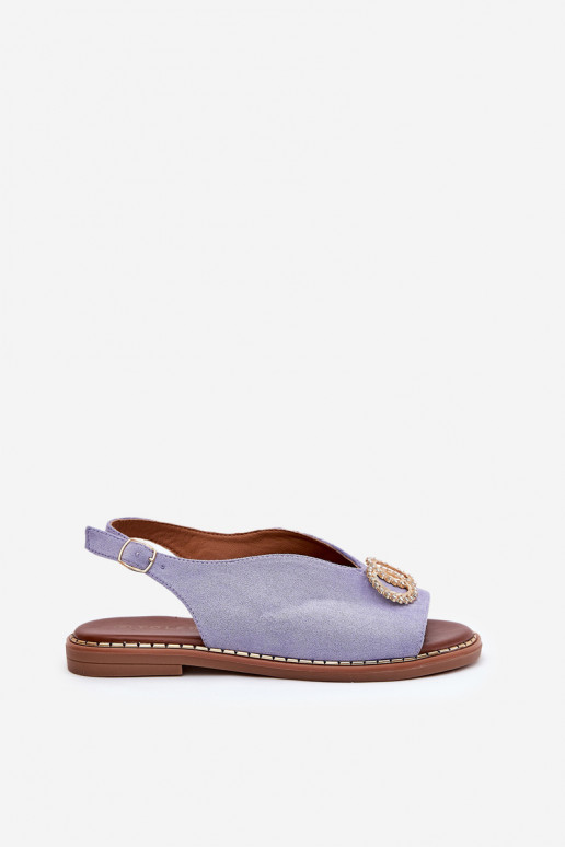 Sandali da donna con ornamenti con tacchi larghi in ecopelle scamosciataoAe colore blu Ralisses