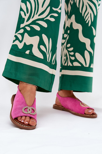 Sandali da donna con ornamenti con tacchi larghi in ecopelle scamosciataoAe colore rosa Ralisses