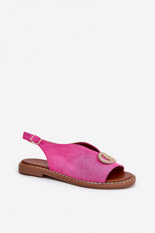 Sandali da donna con ornamenti con tacchi larghi in ecopelle scamosciataoAe colore rosa Ralisses