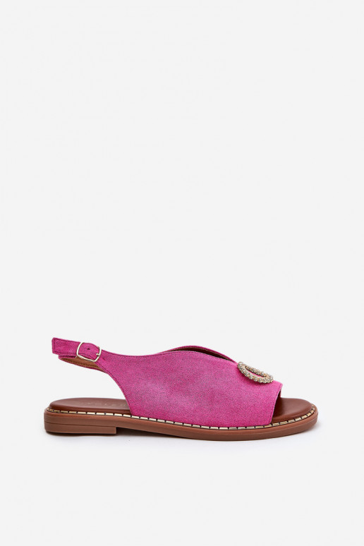 Sandali da donna con ornamenti con tacchi larghi in ecopelle scamosciataoAe colore rosa Ralisses