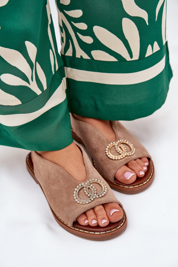 Sandali da donna con ornamenti con tacchi larghi in ecopelle scamosciataoAe beige Ralisses