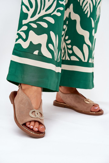 Sandali da donna con ornamenti con tacchi larghi in ecopelle scamosciataoAe beige Ralisses 2