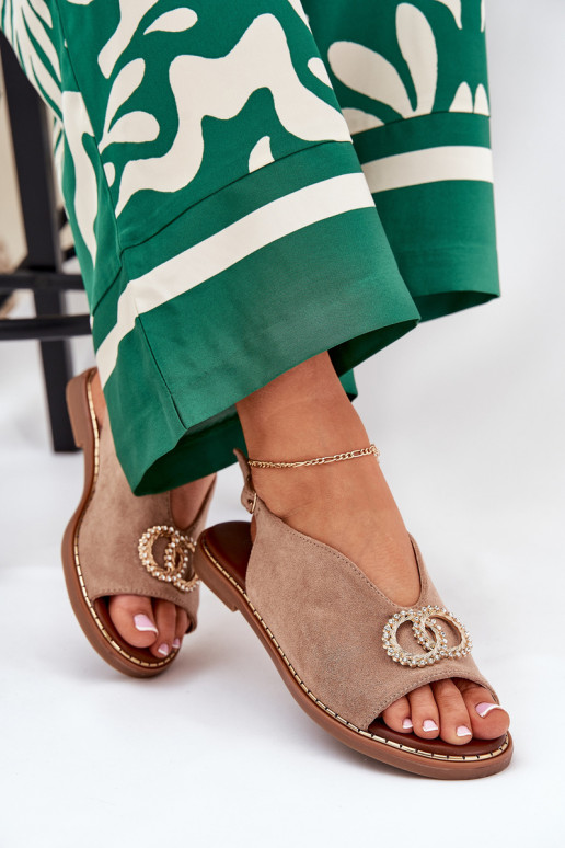 Sandali da donna con ornamenti con tacchi larghi in ecopelle scamosciataoAe beige Ralisses