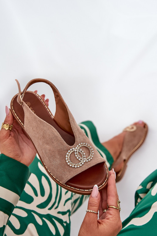 Sandali da donna con ornamenti con tacchi larghi in ecopelle scamosciataoAe beige Ralisses