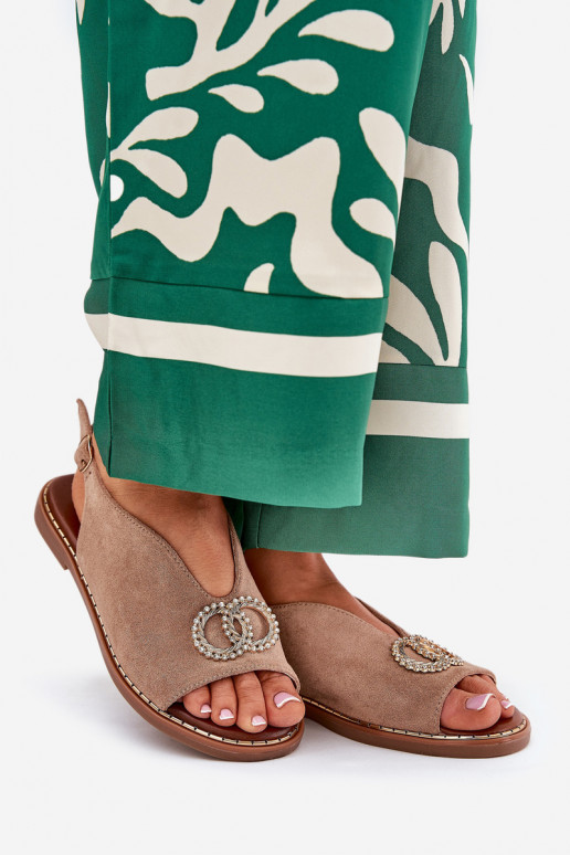 Sandali da donna con ornamenti con tacchi larghi in ecopelle scamosciataoAe beige Ralisses