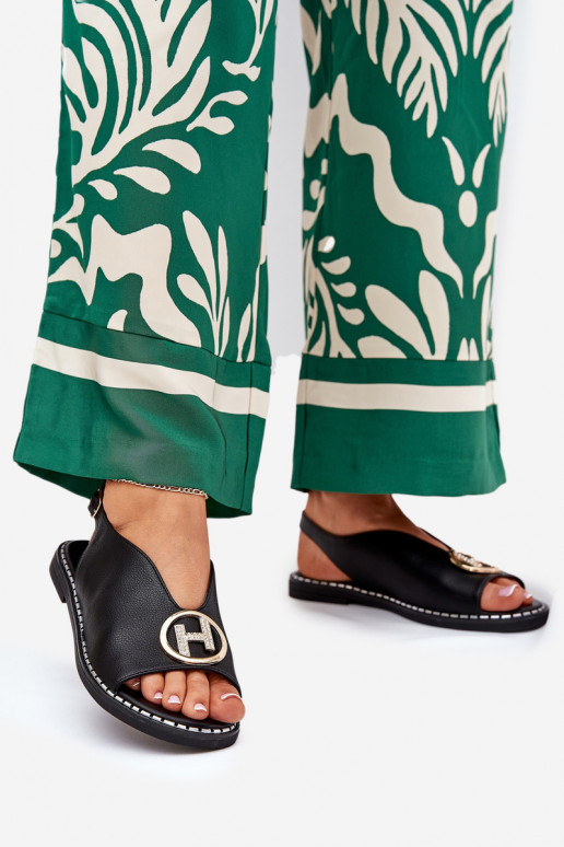 isoscele Stile elegante sandali con ornamenti colore nero Iseliria