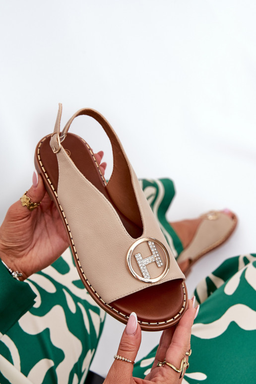 isoscele Stile elegante sandali con ornamenti beige Iseliria