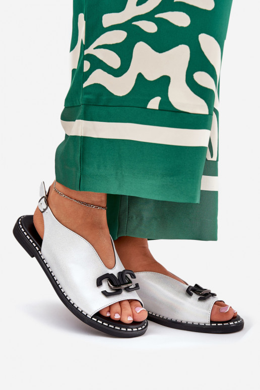 sandali con tacchi larghi con ornamenti in ecopelle color argento Tillireta