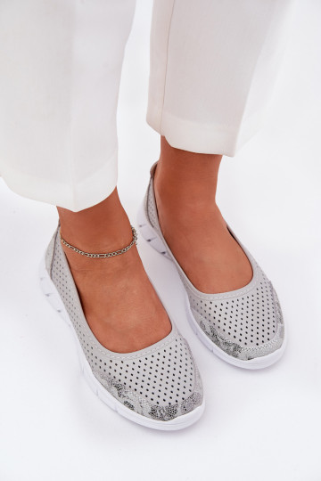 Pelle Ballerine traforate Vinceza 95323 colore grigio