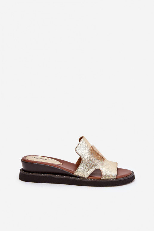 Pantofole da donna Su un cuneo Eko Pelle con ornamenti colore dorato Sarela Pantofole da donna Su un cuneo Eko Pelle con ornamenti colore dorato Sarela