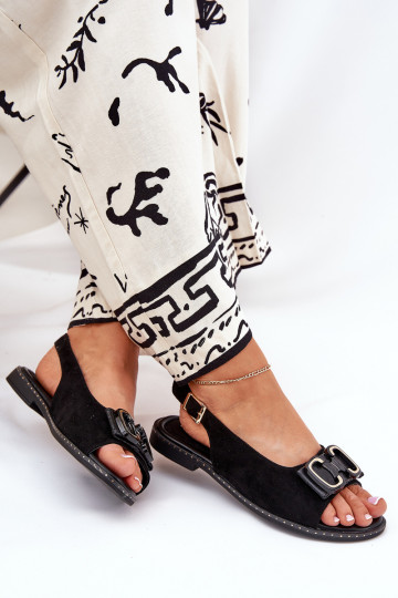 Sandali bassi con ornamenti in ecopelle scamosciataoAe colore nero Lilria