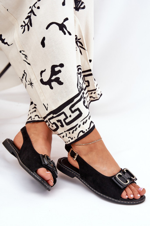 Sandali bassi con ornamenti in ecopelle scamosciataoAe colore nero Lilria